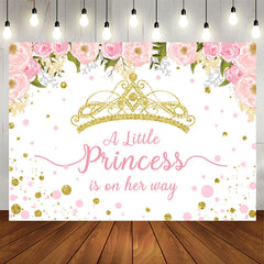 Aperturee - Pink And Gold Crown Little Princess Baby Shower Backdrop