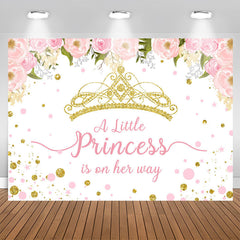 Aperturee - Pink And Gold Crown Little Princess Baby Shower Backdrop