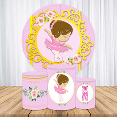 Aperturee Pink And Gold Floral Ballerina Round Party Backdrop Kit