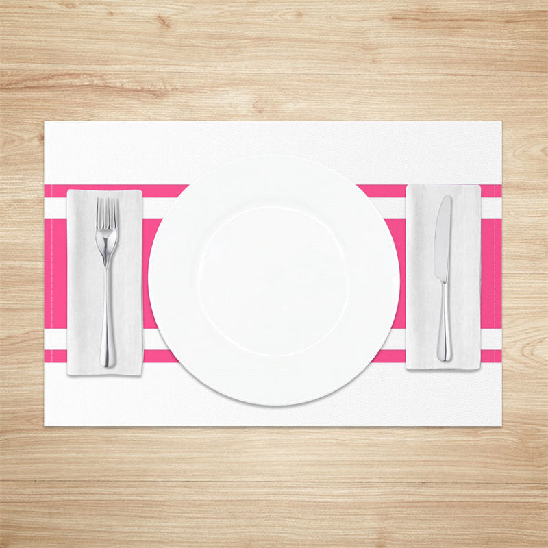 Aperturee - Pink And White Simple Fabric Set Of 4 Placemats