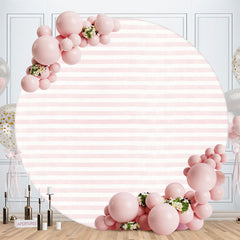 Aperturee - Pink And White Stripes Round Birthday Backdrop
