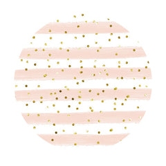 Aperturee - Pink And White Stripes Round Gold Birthday Backdrop