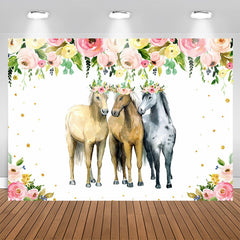 Aperturee - Pink and Yellow Florals and Three Horse Party Backdrop