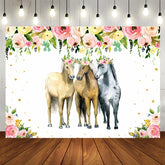 Aperturee - Pink and Yellow Florals and Three Horse Party Backdrop