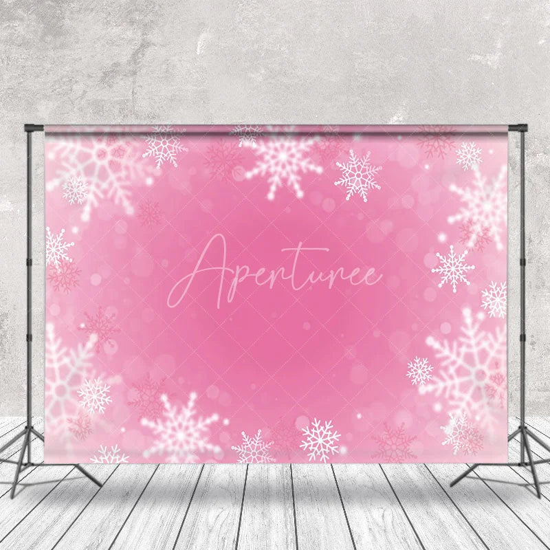 Aperturee - Pink Background Snowflake Bokeh Photo Backdrop