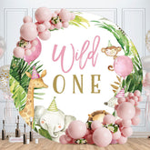 Aperturee - Pink Ballon Jungle Animals Round 1st Birthday Backdrop