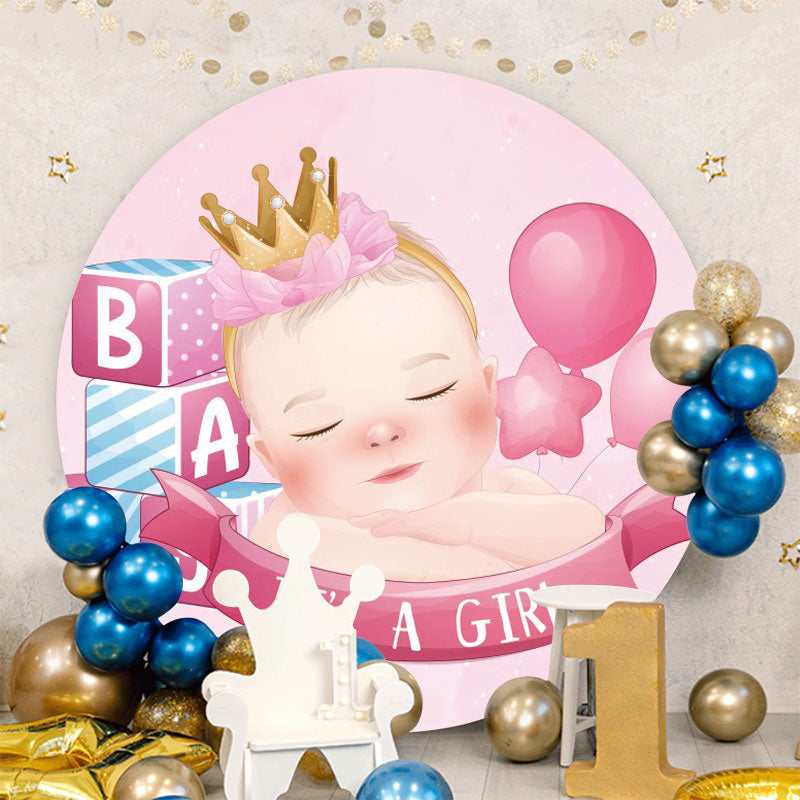Aperturee - Pink Ballon Round Its A Girl Baby Shower Backdrop