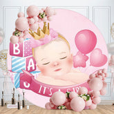Aperturee - Pink Ballon Round Its A Girl Baby Shower Backdrop