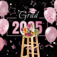 Aperturee - Pink Balloons Star Black Girls Graduation Backdrop