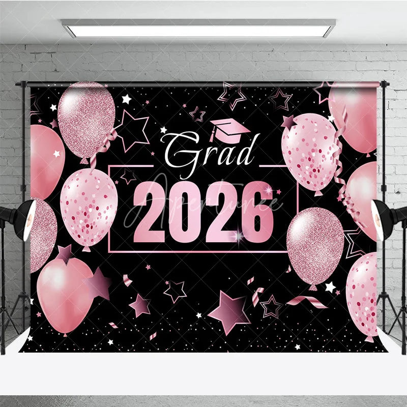 Aperturee - Pink Balloons Star Black Girls Graduation Backdrop