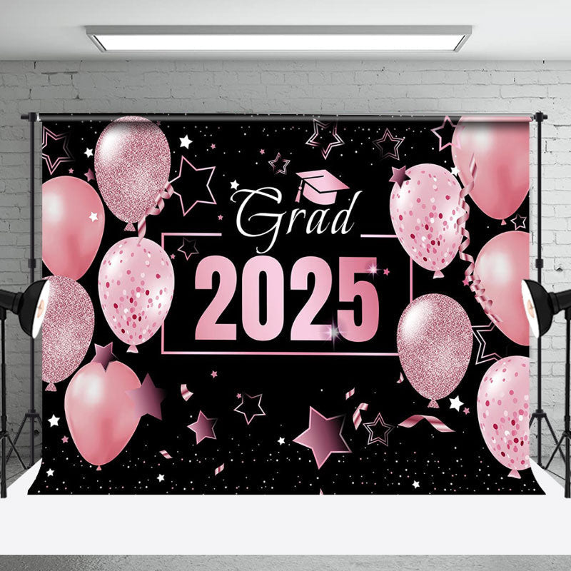Aperturee - Pink Balloons Star Black Girls Graduation Backdrop