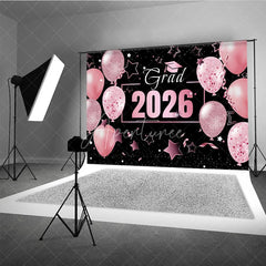 Aperturee - Pink Balloons Star Black Girls Graduation Backdrop