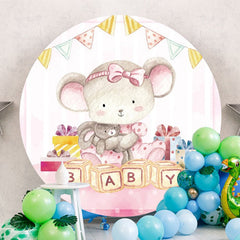 Aperturee - Pink Bear Circle Baby Shower Backdrop For Girl