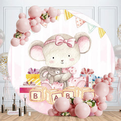 Aperturee - Pink Bear Circle Baby Shower Backdrop For Girl