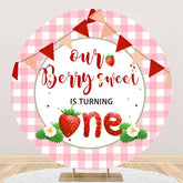 Aperturee - Pink Berry Sweet Plaid Round 1st Birthday Backdrop