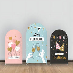 Aperturee - Pink Black Lets Celebrate Birthday Arch Backdrop Kit