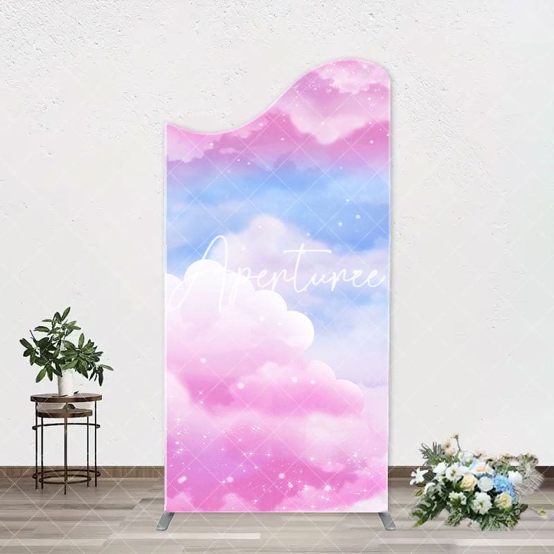 Aperturee - Pink Blue Clouds Sparkle Arch Backdrop For Birthday