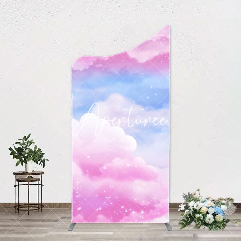 Aperturee - Pink Blue Clouds Sparkle Arch Backdrop For Birthday
