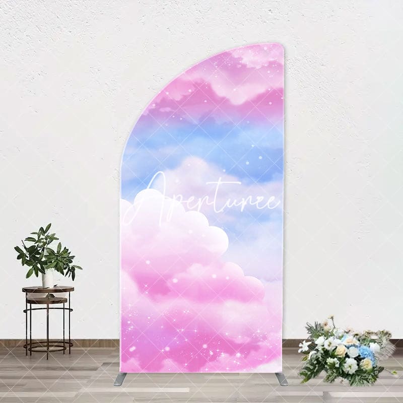 Aperturee - Pink Blue Clouds Sparkle Arch Backdrop For Birthday