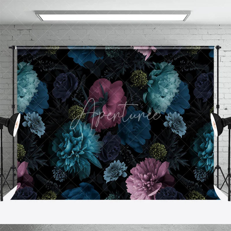 Aperturee - Pink Blue Floral Fine Art Backdrop For Photography