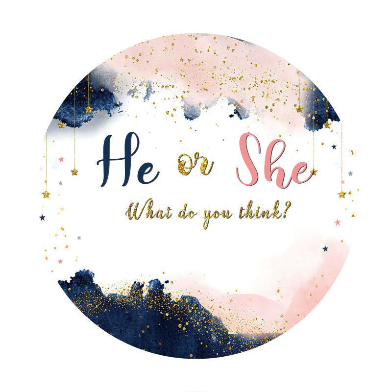 Aperturee - Pink Blue He Or She Round Baby Shower Backdrop