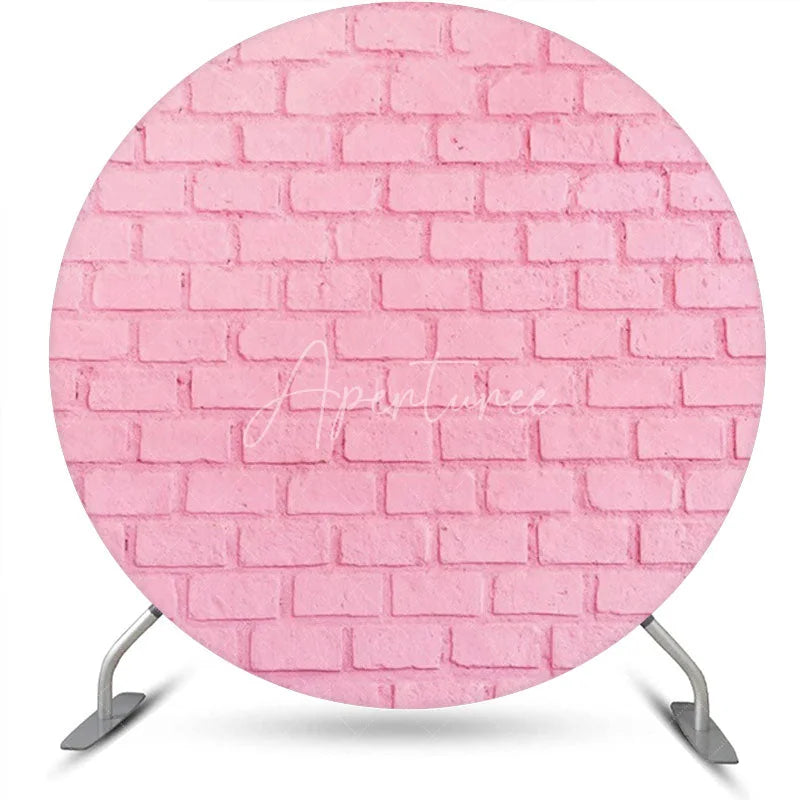 Aperturee - Pink Brick Texture Wall Round Backdrop For Birthday