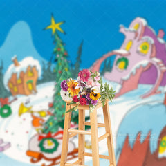 Aperturee - Pink Brown House Whoville Christmas Tree Backdrop