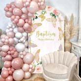 Aperturee - Pink Butterfly Baptism Happy Birthday Arch Backdrop