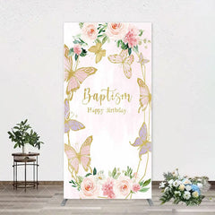 Aperturee - Pink Butterfly Baptism Happy Birthday Arch Backdrop