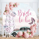 Aperturee - Pink Cake And Heels Round Happy Wedding Backdrop