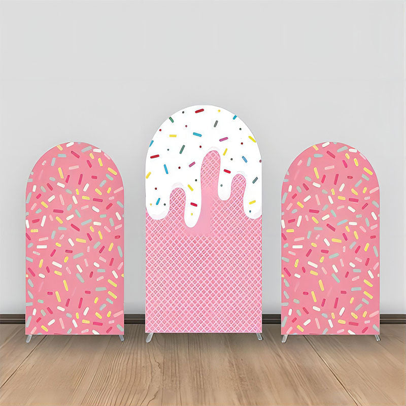 Aperturee - Pink Candy White Cream Plaid Party Arch Backdrop Kit
