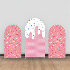 Aperturee - Pink Candy White Cream Plaid Party Arch Backdrop Kit