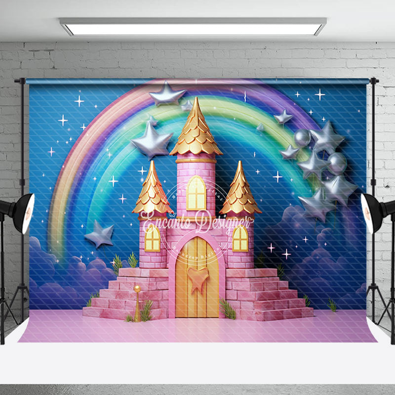Aperturee - Pink Castle Rainbow Birthday Cake Smash Backdrop