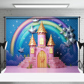 Aperturee - Pink Castle Rainbow Birthday Cake Smash Backdrop