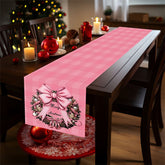 Aperturee - Pink Checkered Plaid Wreath Christmas Table Runner
