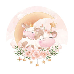Aperturee - Pink Cows And Moon Round Baby Shower Backdrop