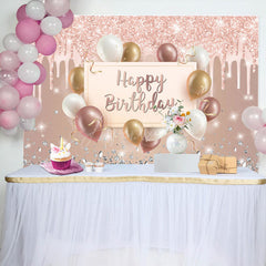Aperturee - Pink Creamy Glitter Balloon Ribbon Birthday Backdrop