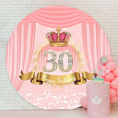 Aperturee - Pink Crown And 30th Diamonds Round Birthday Backdrop