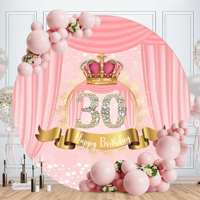 Aperturee - Pink Crown And 30th Diamonds Round Birthday Backdrop