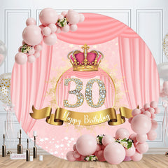 Aperturee - Pink Crown And 30th Diamonds Round Birthday Backdrop