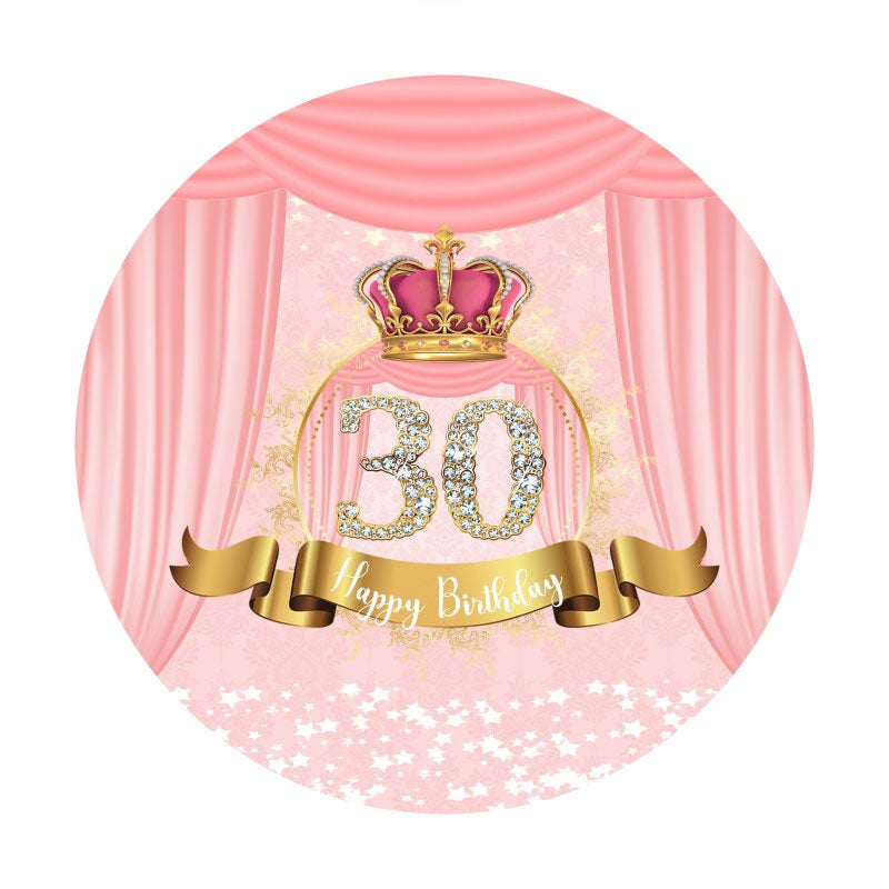 Aperturee - Pink Crown And 30th Diamonds Round Birthday Backdrop