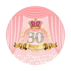 Aperturee - Pink Crown And 30th Diamonds Round Birthday Backdrop