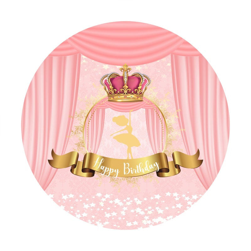 Aperturee - Pink Crown And Gold Dancer Round Birthday Backdrop