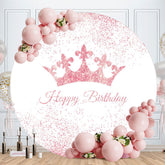 Aperturee - Pink Crown Circle Happy Birthday Backdrop For Girl
