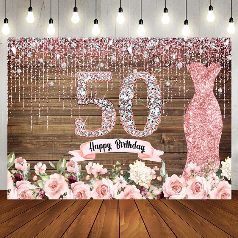 Aperturee - Pink Diamond Glitter Plank 50th Birthday Backdrop