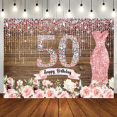 Aperturee - Pink Diamond Glitter Plank 50th Birthday Backdrop