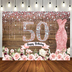 Aperturee - Pink Diamond Glitter Plank 50th Birthday Backdrop
