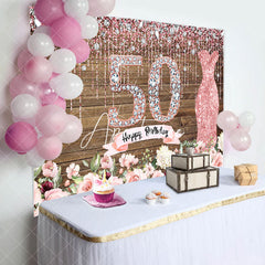 Aperturee - Pink Diamond Glitter Plank 50th Birthday Backdrop