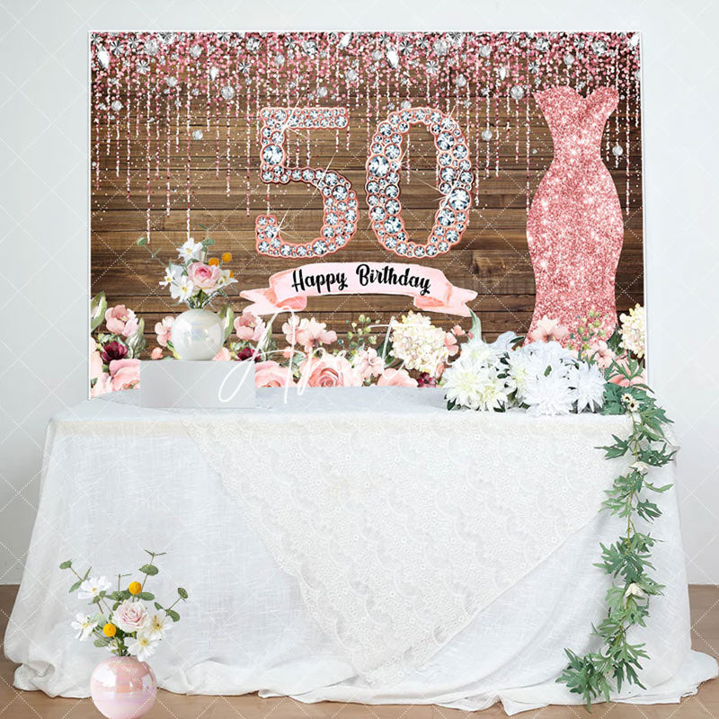 Aperturee - Pink Diamond Glitter Plank 50th Birthday Backdrop