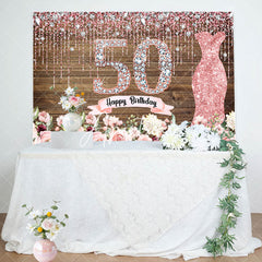 Aperturee - Pink Diamond Glitter Plank 50th Birthday Backdrop
